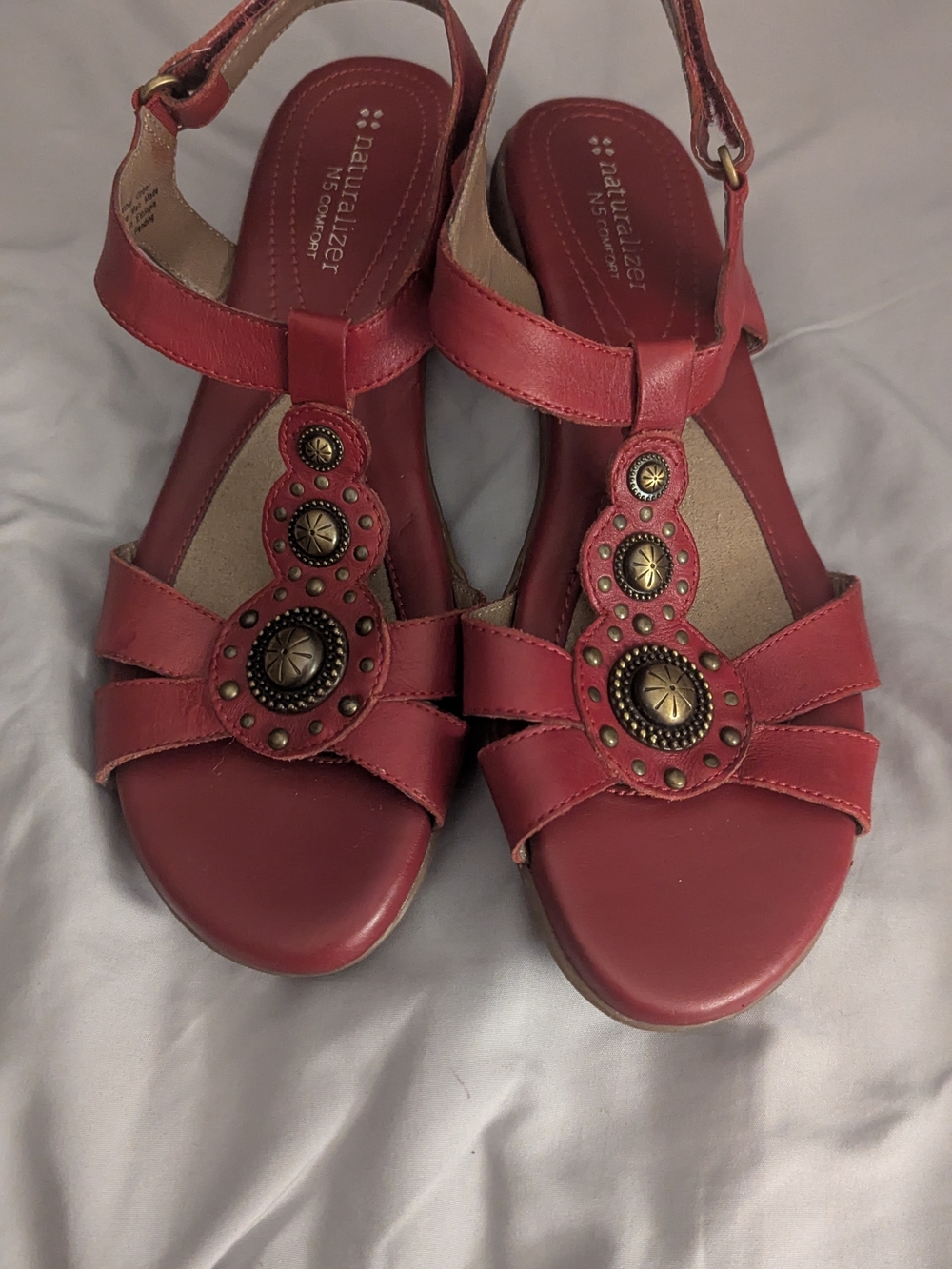 Naturalizer Red Embellished T-Strap Sandals